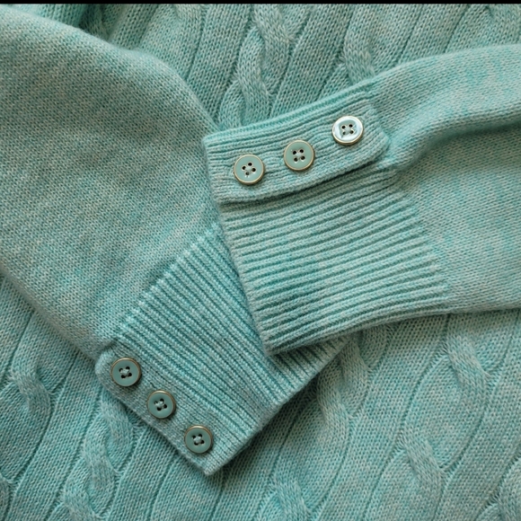 Talbott Women's SZ MP Lambs Wool blend cable knit crew neck sweater mint - Picture 5 of 6